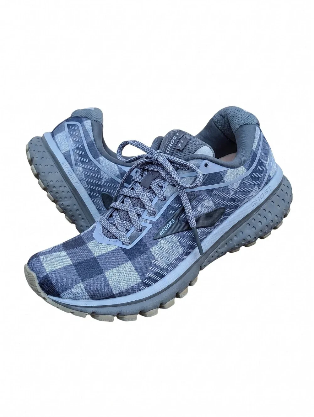 Brooks Ghost 12 Women's Running Shoes - Heather Gray And Slate Blue Plaid